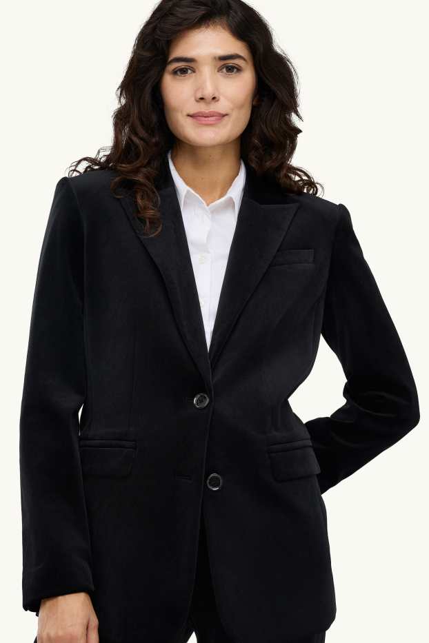 Dona - Blazer llarg de vellut - regular fit - negre