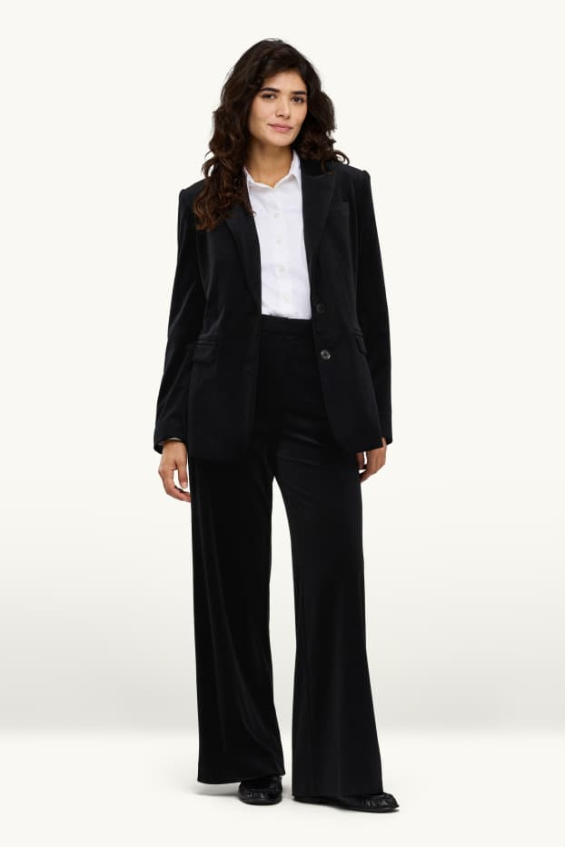 Damen - Samt-Hose - High Waist - Wide Leg - schwarz