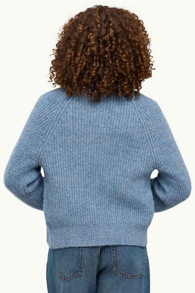 Femmes - Gilet en maille - finition côtelée - bleu clair