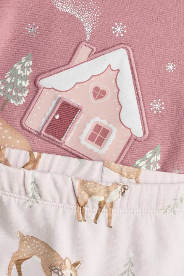 Baby Mädchen - Reh und Häuschen - Baby-Weihnachts-Pyjama - plüschgefüttert - zartrosa