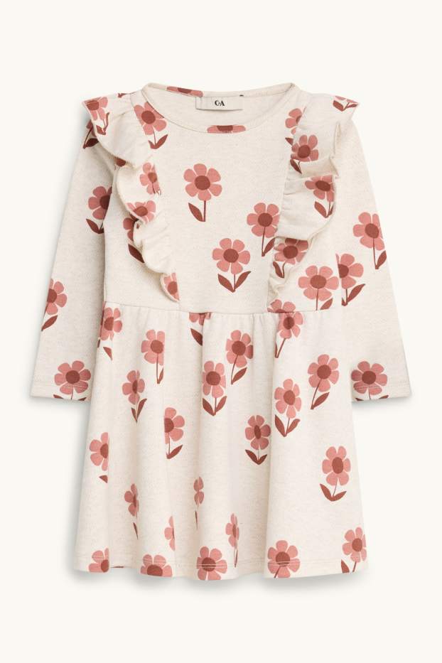Kinderen: meisjes - Bloem - set - jurkje en tasje - 2-delig - beige / bruin
