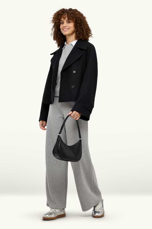Damen - Feinstrick-Jogginghose - grau-melange