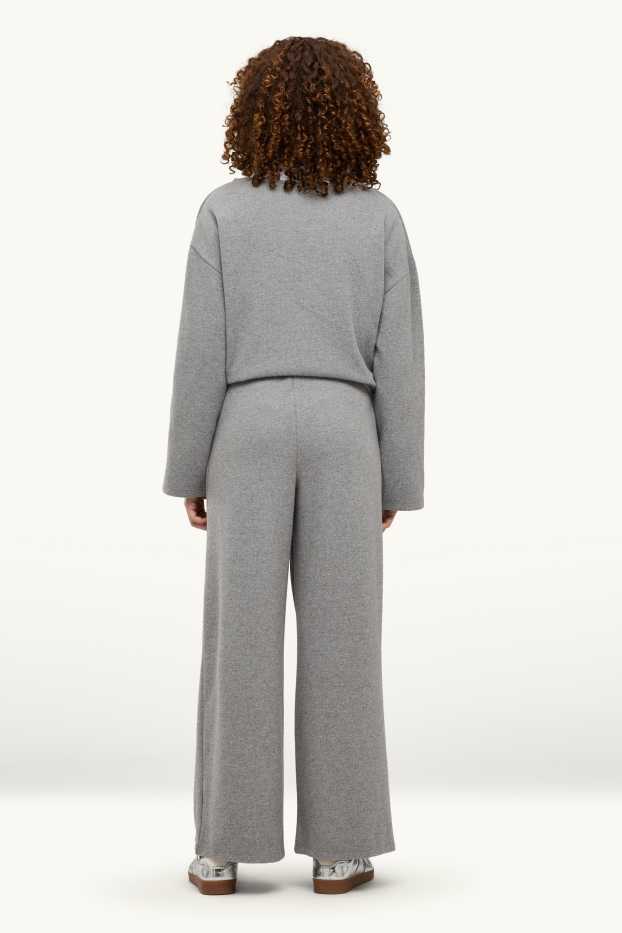Damen - Feinstrick-Jogginghose - grau-melange
