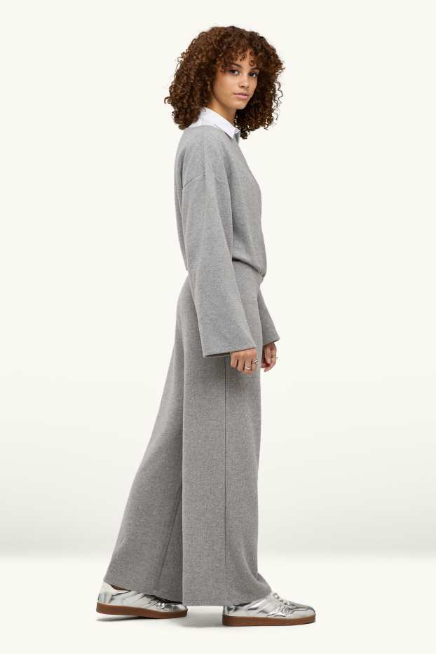 Damen - Feinstrick-Jogginghose - grau-melange