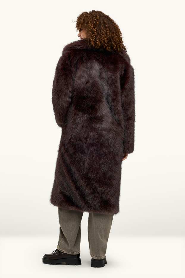 Women - Faux fur coat - dark brown