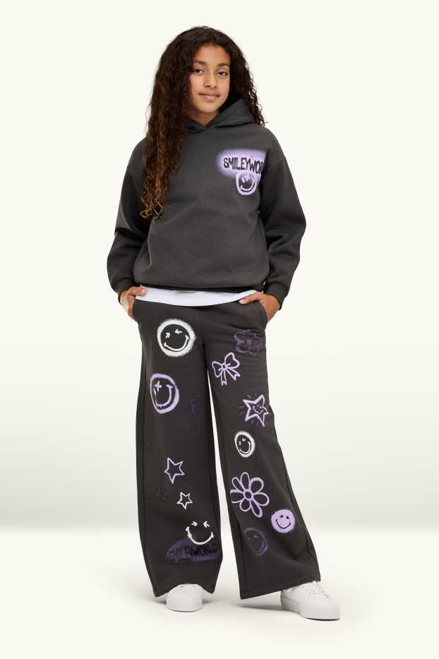 Kinderen: meisjes - SmileyWorld® - set - hoodie en joggingbroek - 2-delig - donkergrijs