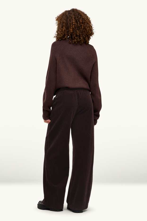 Damen - Cordhose - Mid Waist - Wide Leg - dunkelbraun