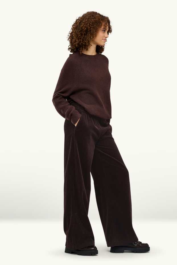 Damen - Cordhose - Mid Waist - Wide Leg - dunkelbraun