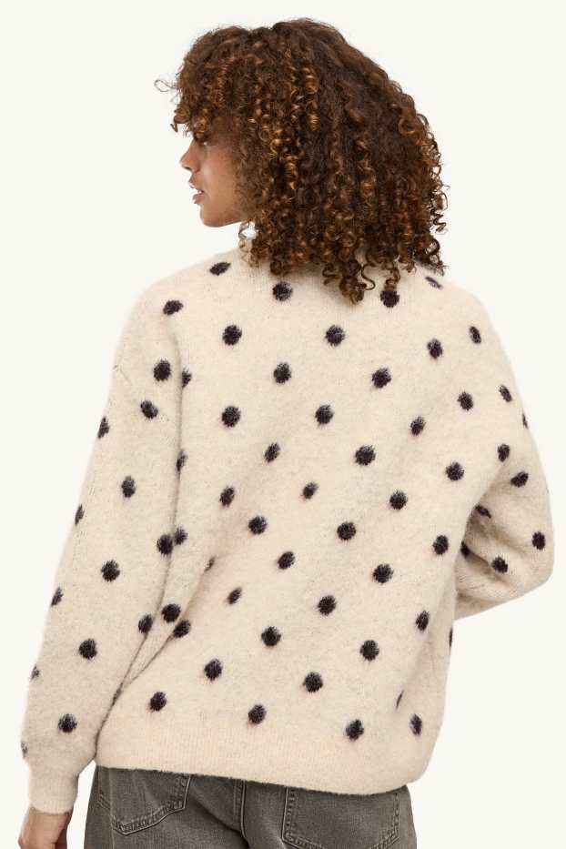 Damen - Pullover - gepunktet - braun / cremeweiß