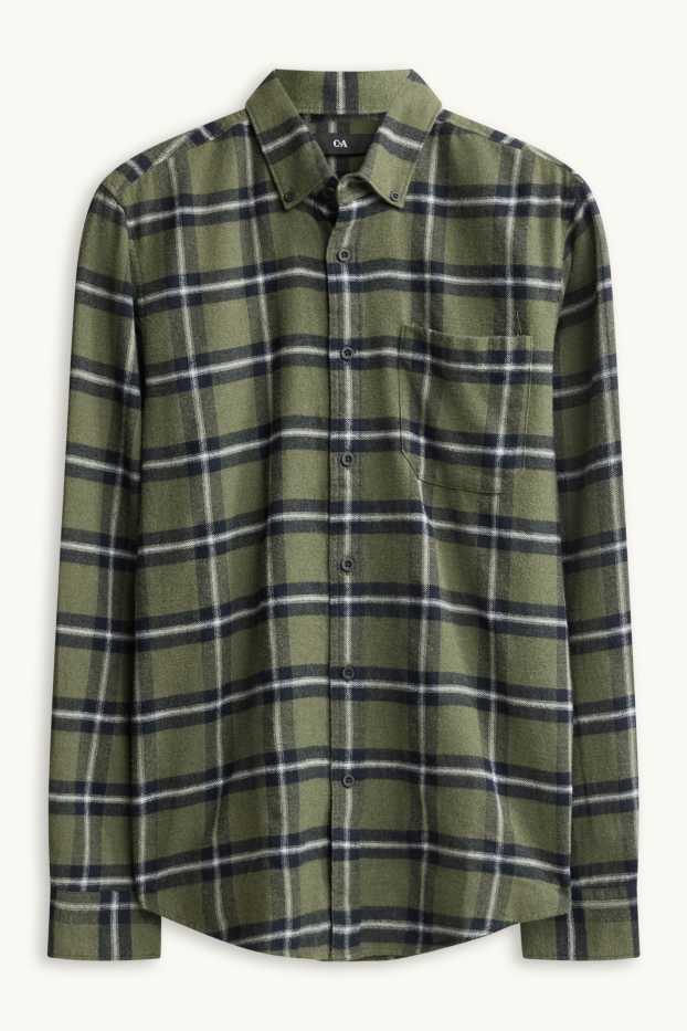 Herren - Hemd - Regular Fit - Button-down - kariert - dunkelgrün / schwarz
