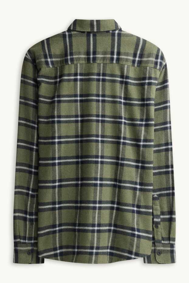 Herren - Hemd - Regular Fit - Button-down - kariert - dunkelgrün / schwarz