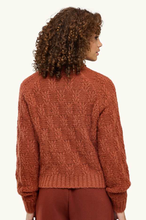 Damen - Pullover - Zopfmuster - rostbraun