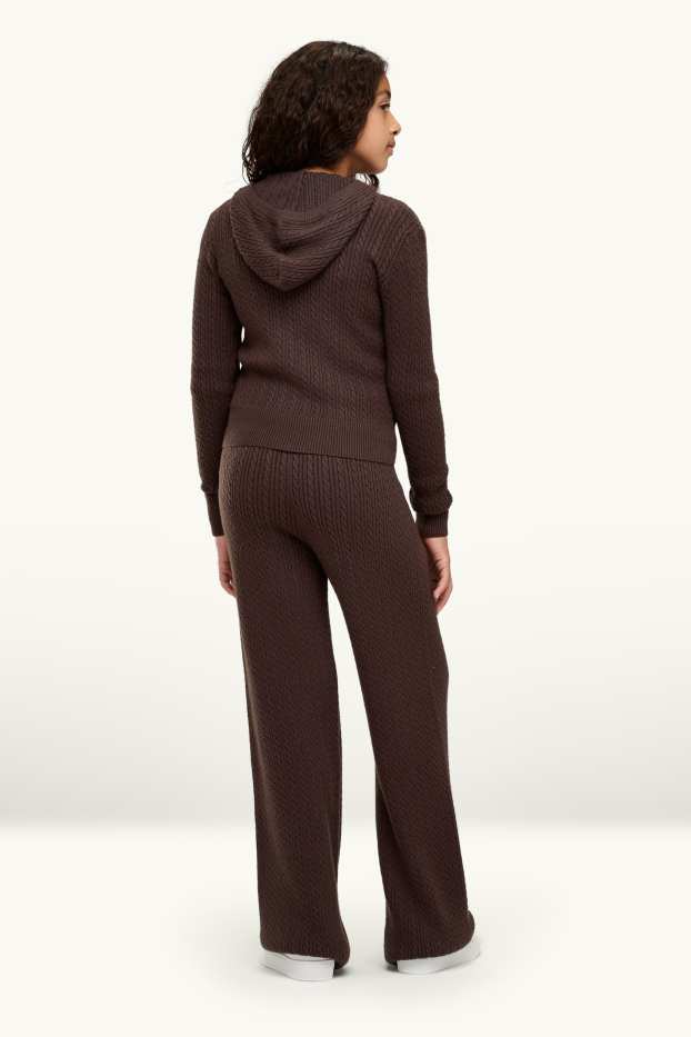 Kinder Mädchen - Set - Strickjacke und Stoffhose - 2 teilig - Zopfmuster - braun