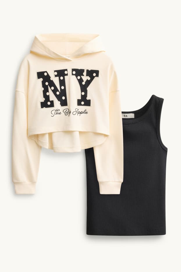 Kinder Mädchen - New York - Set - Hoodie und Top - 2 teilig - cremefarben