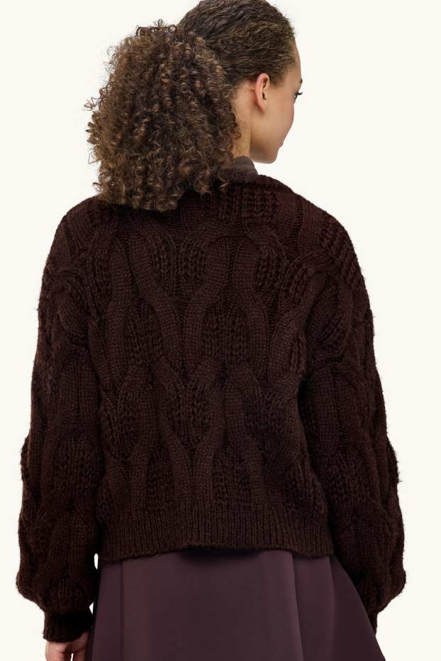 Donna - Cardigan - motivo a treccia - marrone scuro