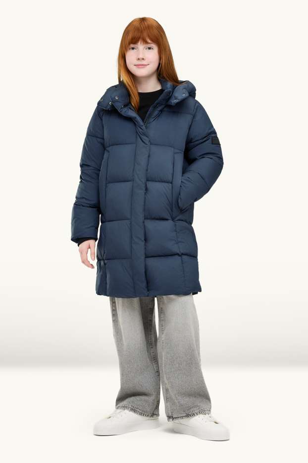 Bambine - Giacca trapuntata con cappuccio - foderata - idrorepellente - blu scuro