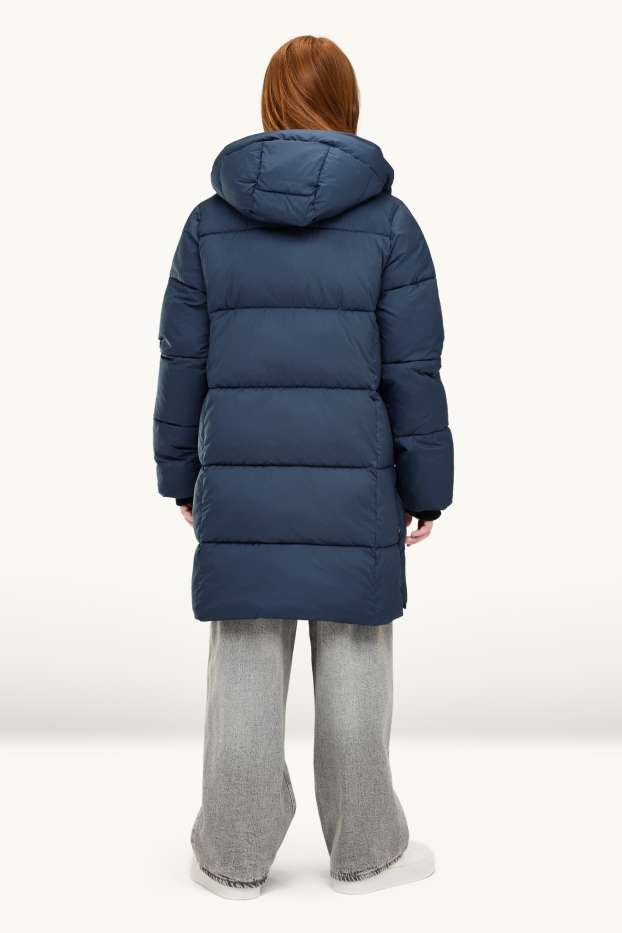 Bambine - Giacca trapuntata con cappuccio - foderata - idrorepellente - blu scuro