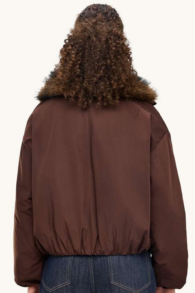Damen - Jacke mit Kunstfellbesatz - gefüttert - braun