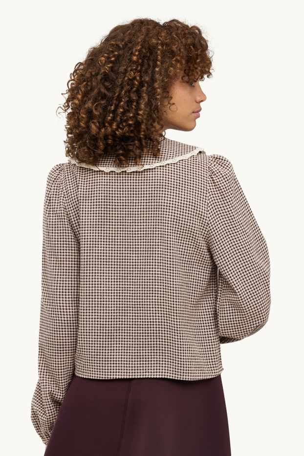 Dames - Blouse - geruit - bruin / beige