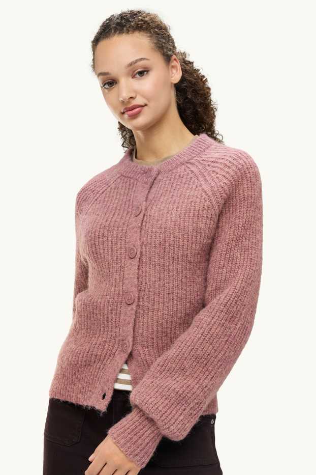 Donna - Cardigan - a coste - rosa melange