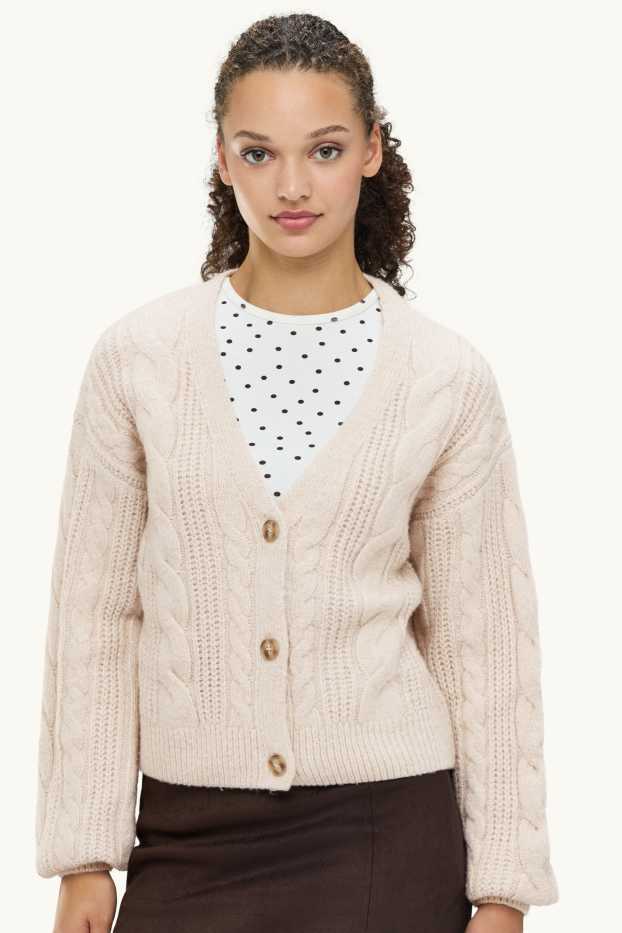 Donna - Cardigan - motivo treccia - bianco crema