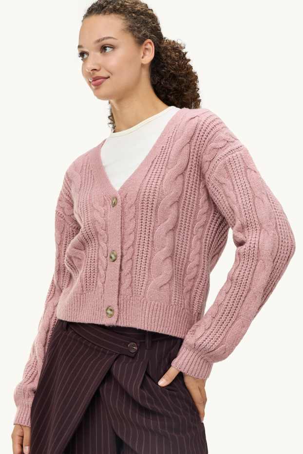 Women - Cardigan - cable knit pattern - Cream Powder