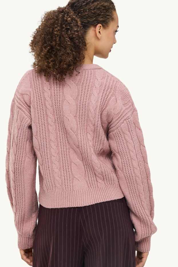 Women - Cardigan - cable knit pattern - Cream Powder