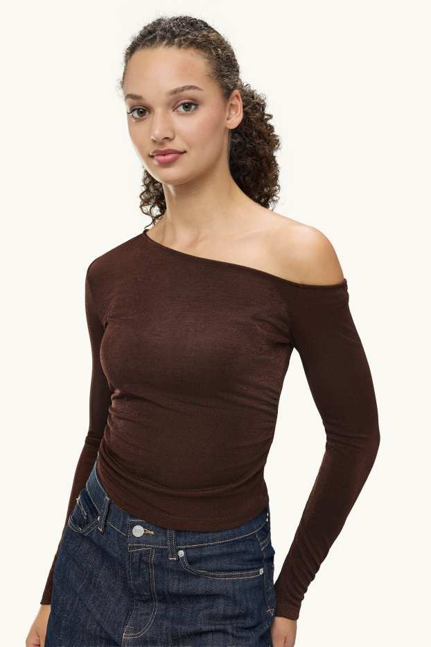 Damen - Langarmshirt - Slim Fit - dunkelbraun
