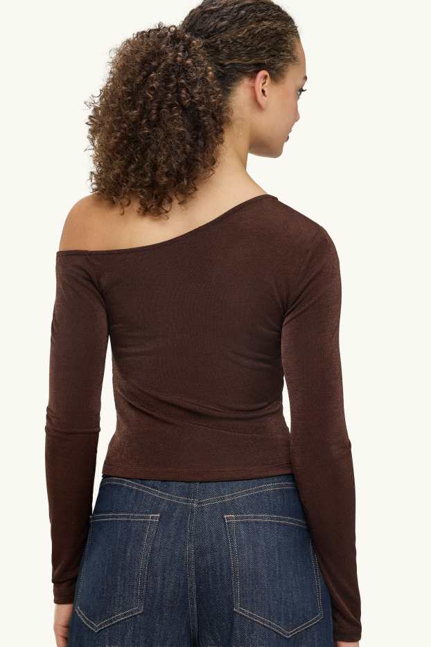 Damen - Langarmshirt - Slim Fit - dunkelbraun