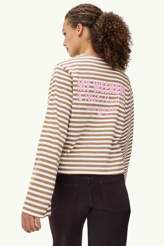 Damen - Langarmshirt - Slim Fit - gestreift - braun / cremeweiss