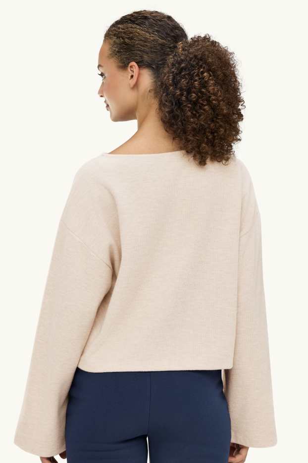 Damen - Langarmshirt - gerippt - hellbeige