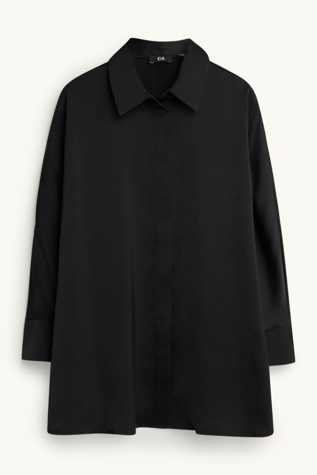 Femei - Bluză tip cămașă din satin - negru