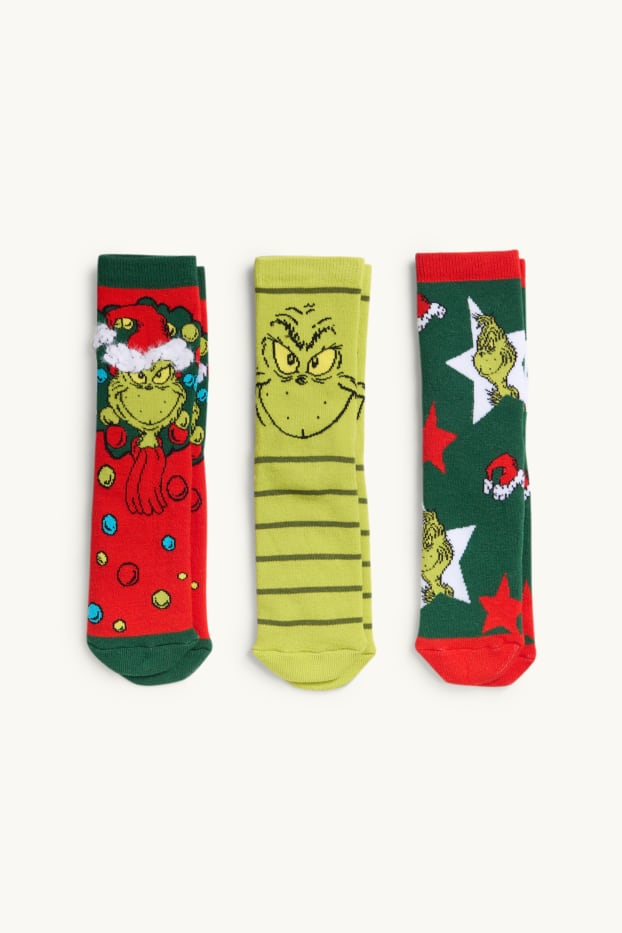 Kinder Jungen - Multipack 3er - Der Grinch - Weihnachts-Socken mit Motiv - grün / rot