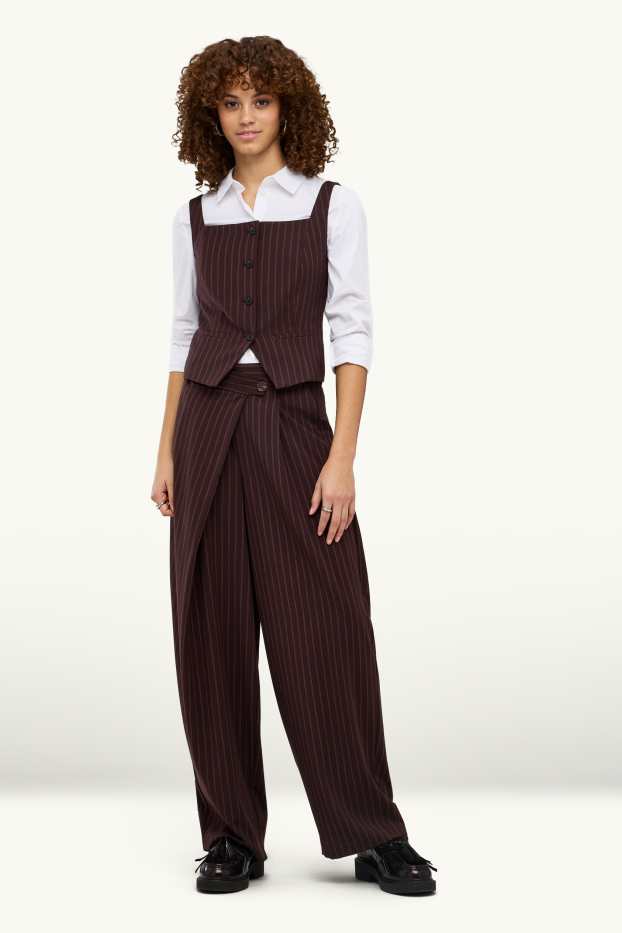 Dames - Pantalon - mid waist - loose fit - met strepen - bordeaux