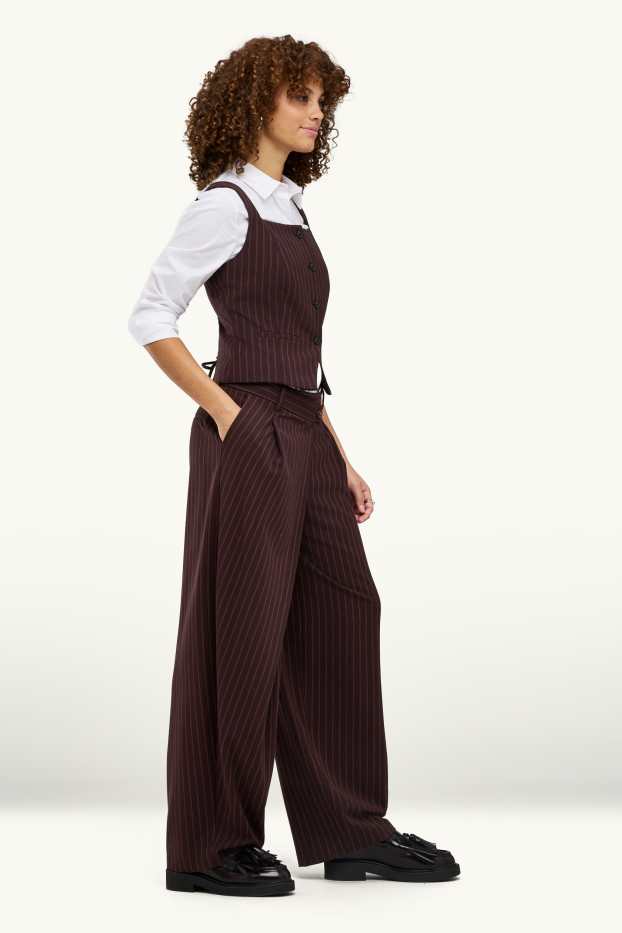 Dames - Pantalon - mid waist - loose fit - met strepen - bordeaux