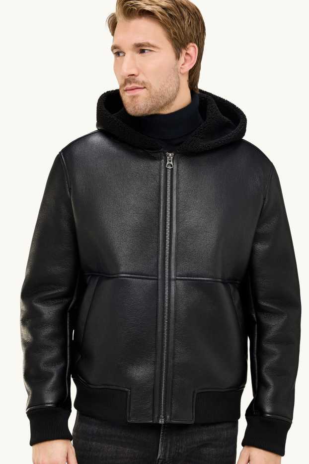 Hommes - Veste à capuche - matière synthétique - noir