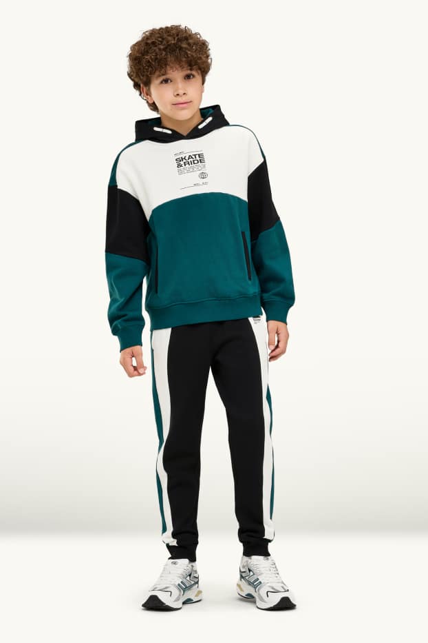 Bambini - Set - felpa con cappuccio e pantaloni sportivi - 2 pezzi - petrolio