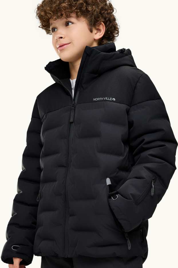Children Boys - Ski jacket with hood - lined - water-repellent - black