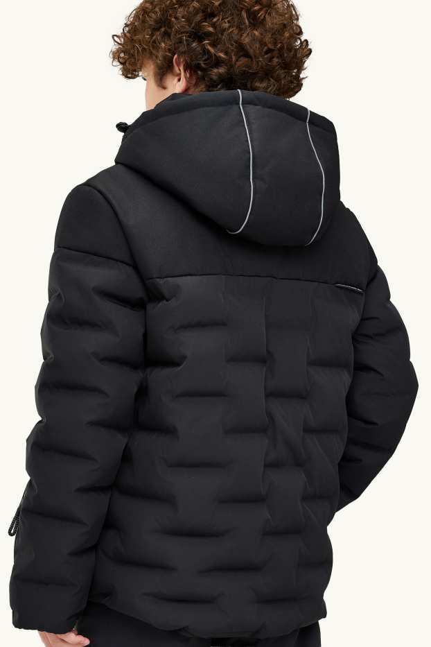 Children Boys - Ski jacket with hood - lined - water-repellent - black