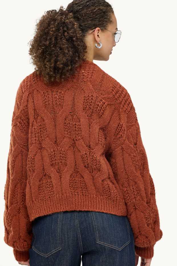 Donna - Cardigan - motivo a treccia - arancione