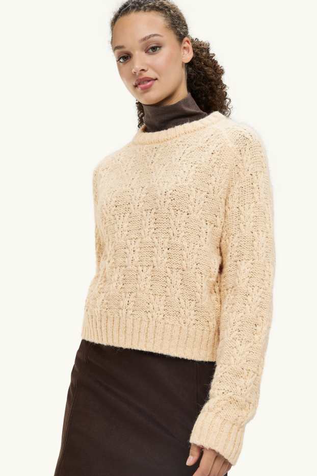Damen - Pullover - Zopfmuster - cremefarben