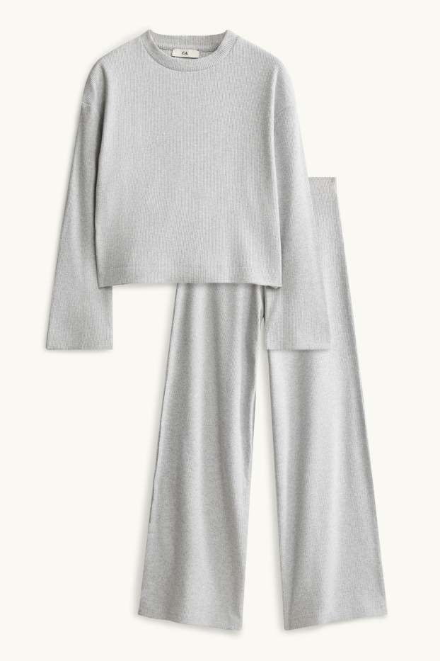 Kinder Mädchen - Set - Langarmshirt und Jogginghose - gerippt - 2 teilig - hellgrau