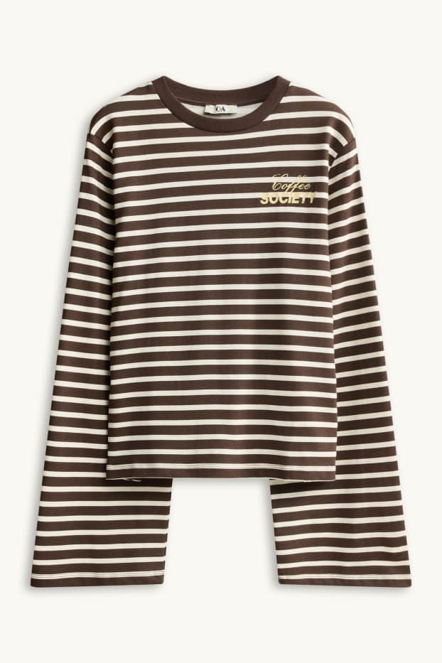Femei - Tricou - maro / alb-crem