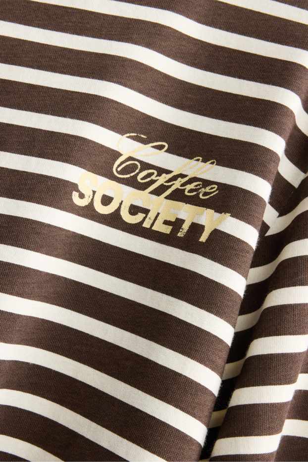 Femei - Tricou - maro / alb-crem