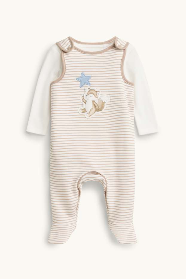 Neonati - Volpe - set con tutina - con fodera in pelo - 2 pezzi - bianco / beige