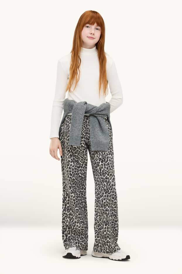 Kinder Mädchen - Bootcut Jeans - gemustert - weiß / schwarz