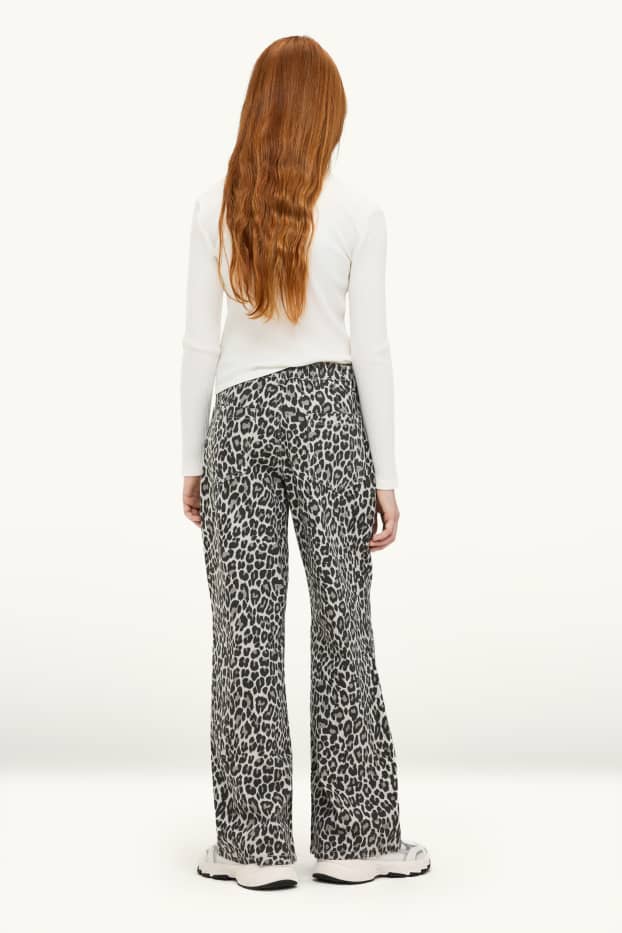 Kinder Mädchen - Bootcut Jeans - gemustert - weiß / schwarz