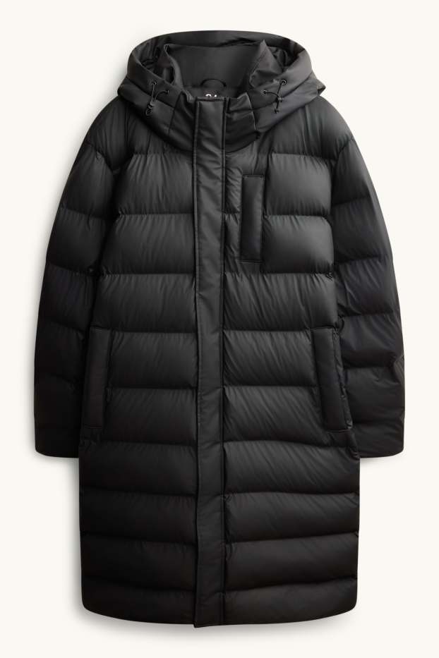Uomo - Cappotto trapuntato con cappuccio - foderato - impermeabile - nero