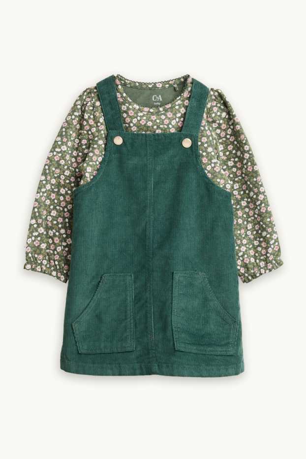 Baby Mädchen - Blümchen - Baby-Outfit - 2 teilig - dunkelgrün