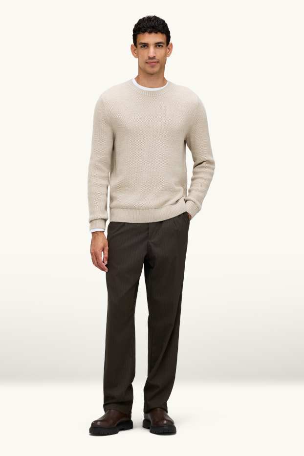 Hommes - Chino - tapered fit - fines rayures - marron foncé